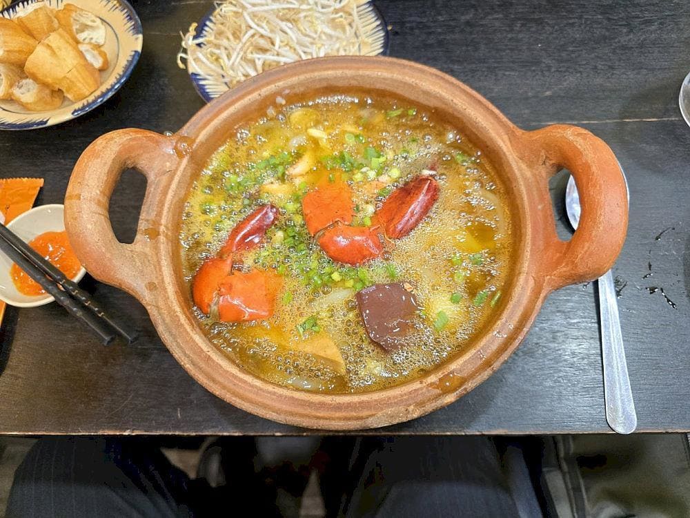 The thick crab noodle soup features chewy tapioca noodles and sweet, fresh crab meat in every spoonful